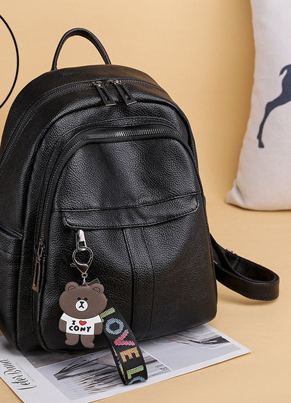 Sieviešu melna ādas mugursoma