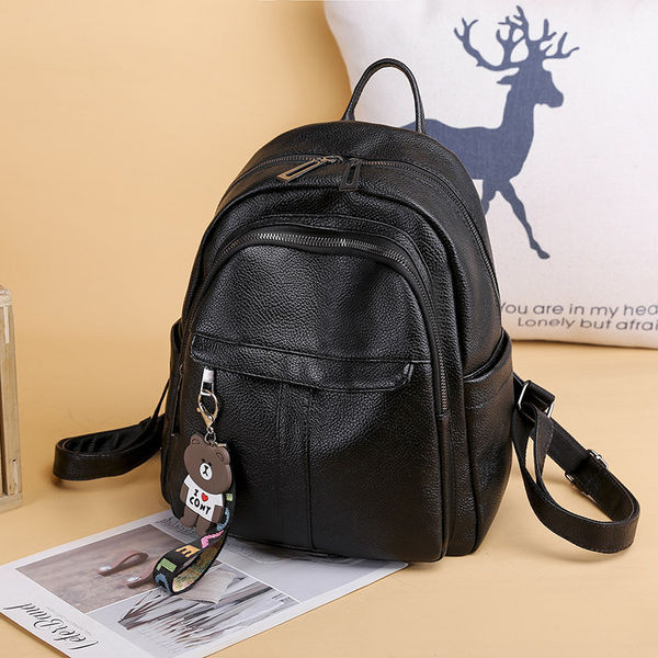 Sieviešu melna ādas mugursoma