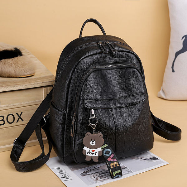 Sieviešu melna ādas mugursoma