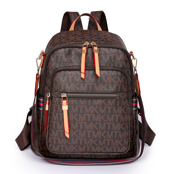 Sieviešu mugursoma ar apdruku, priekšējo kabatu un rāvējslēdzēju