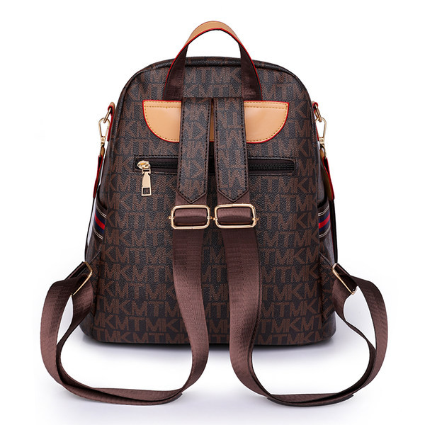 Sieviešu mugursoma ar apdruku, priekšējo kabatu un rāvējslēdzēju