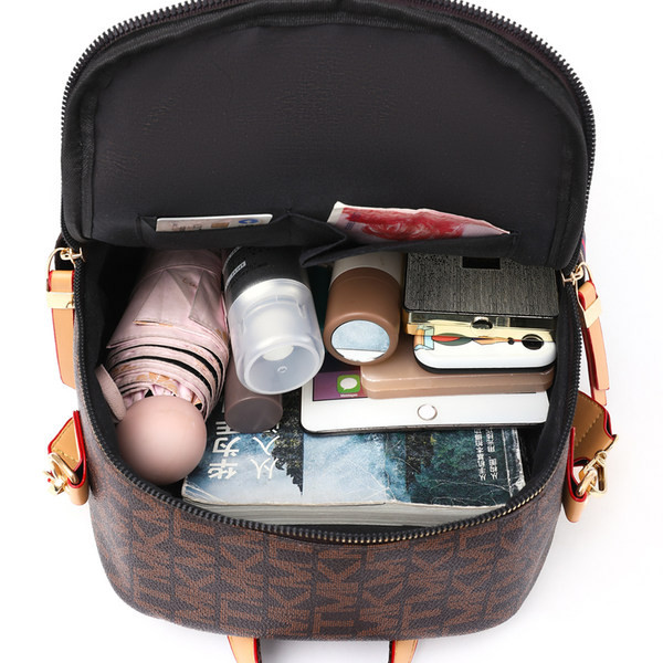 Sieviešu mugursoma ar apdruku, priekšējo kabatu un rāvējslēdzēju