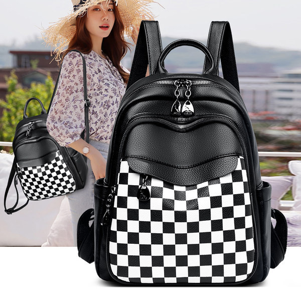 Öko bőrből készült női hátizsák két színben - külső zsebbel