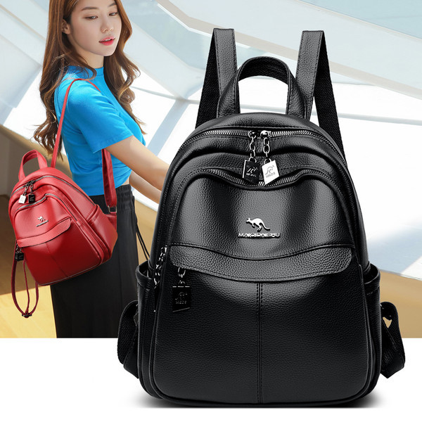 Ikdienas sieviešu mugursoma ar vairākiem nodalījumiem - eko āda