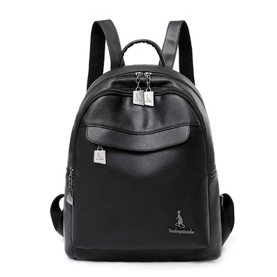 Öko bőrből készült női hátizsák két cipzárral és egy külső zsebbel