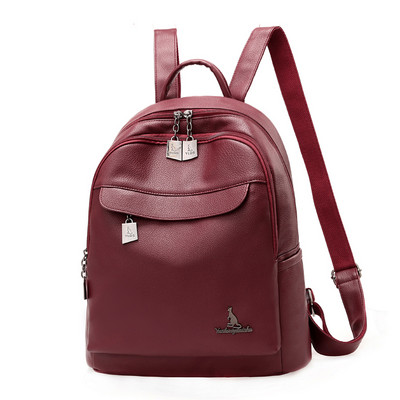 Öko bőrből készült női hátizsák két cipzárral és egy külső zsebbel