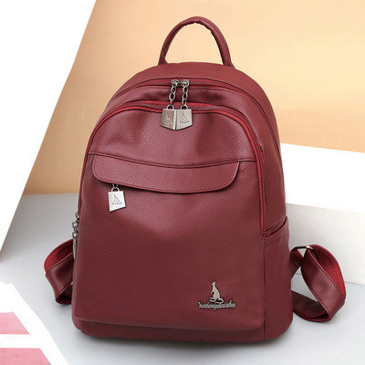 Öko bőrből készült női hátizsák két cipzárral és egy külső zsebbel