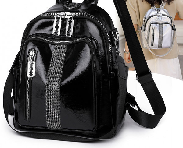 Γυναικείο σακίδιο πλάτης από οικολογικό δέρμα - με φερμουάρ και πέτρες