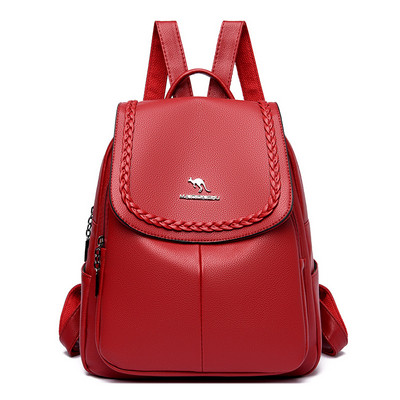 Μοντέρνο γυναικείο σακίδιο πλάτης μονόχρωμο από οικολογικό δέρμα με μεταλλικό στοιχείο