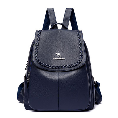 Μοντέρνο γυναικείο σακίδιο πλάτης μονόχρωμο από οικολογικό δέρμα με μεταλλικό στοιχείο