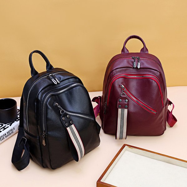 Jauna modeļa sieviešu mugursoma no eko ādas ar priekšējo kabatu ar rāvējslēdzēju