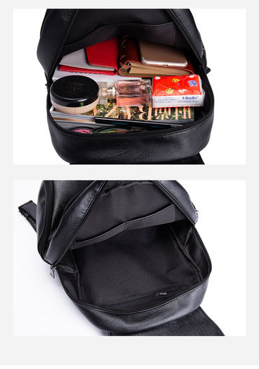 Sieviešu melna mugursoma ar rokturiem un rāvējslēdzēju