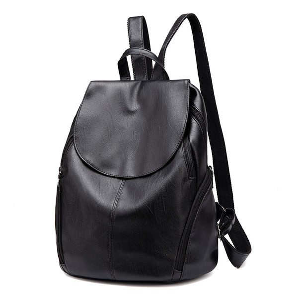 Sieviešu melna mugursoma ar rokturiem un rāvējslēdzēju