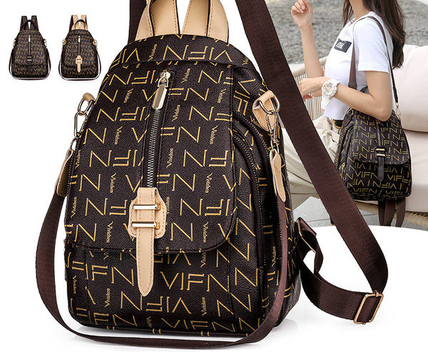 Sieviešu mugursoma - ar apdruku un rāvējslēdzēju