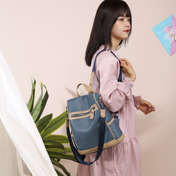 Női öko-bőr hátizsák cipzárral, alkalmi modell