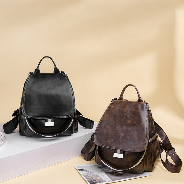 Ikdienas sieviešu eko ādas mugursoma - melnā un brūnā krāsā