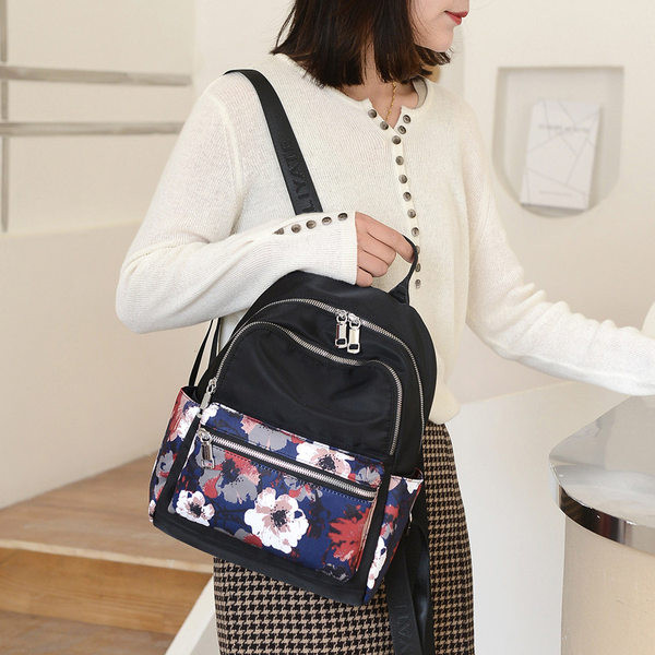 Sieviešu ikdienas eko ādas mugursoma ar rāvējslēdzēju un apdruku