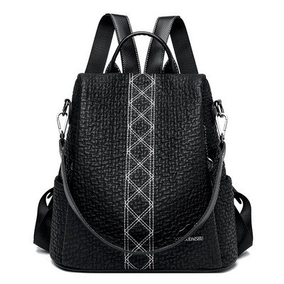 Sieviešu eko ādas mugursoma ar apdruku un rāvējslēdzēju