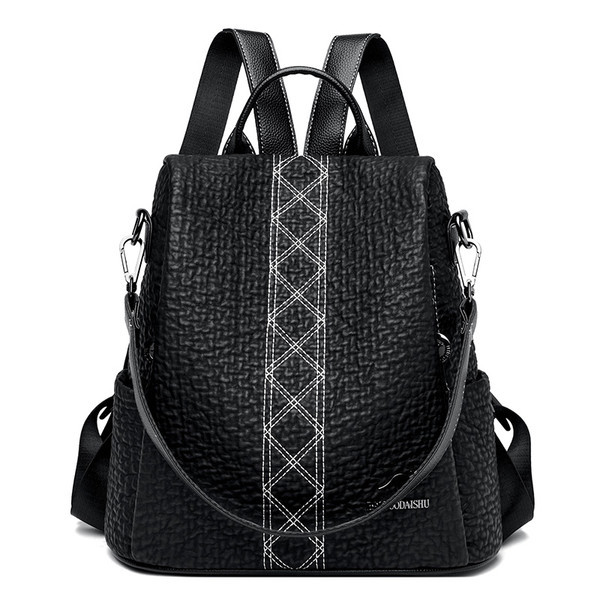 Sieviešu eko ādas mugursoma ar apdruku un rāvējslēdzēju