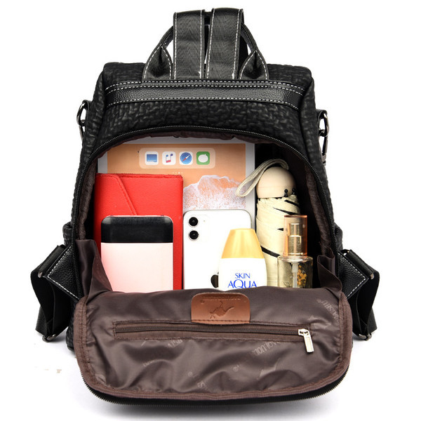 Sieviešu eko ādas mugursoma ar apdruku un rāvējslēdzēju