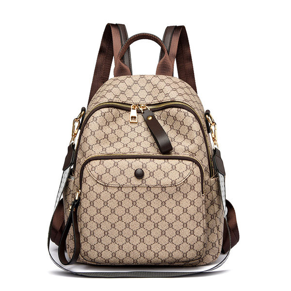 Sieviešu eko ādas mugursoma ar apdruku un priekšējo kabatu ar rāvējslēdzēju