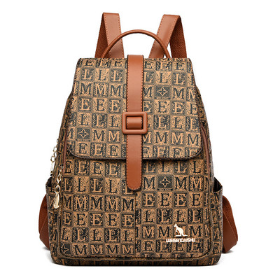 Sieviešu eko ādas mugursoma ar rāvējslēdzēju un apdruku