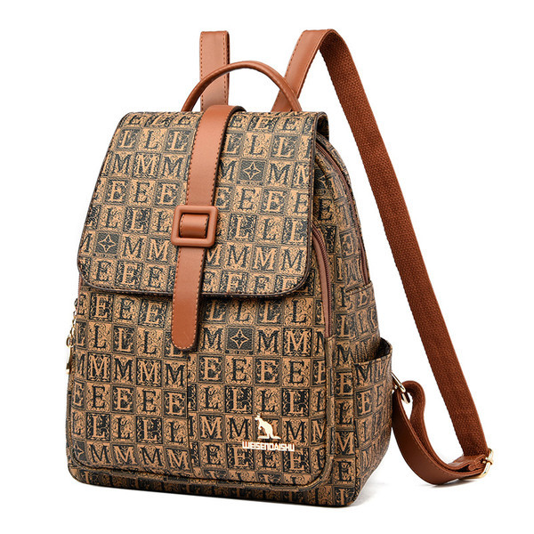 Sieviešu eko ādas mugursoma ar rāvējslēdzēju un apdruku