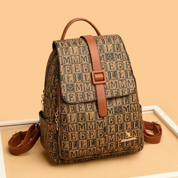 Sieviešu eko ādas mugursoma ar rāvējslēdzēju un apdruku