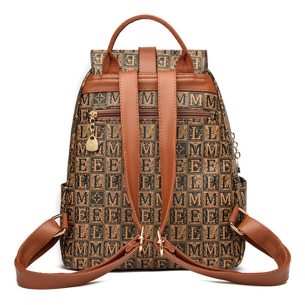 Sieviešu eko ādas mugursoma ar rāvējslēdzēju un apdruku