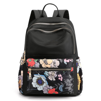 Sieviešu tekstila mugursoma ar ārējo kabatu