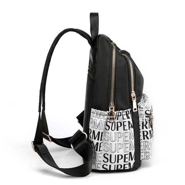 Sieviešu tekstila mugursoma ar ārējo kabatu