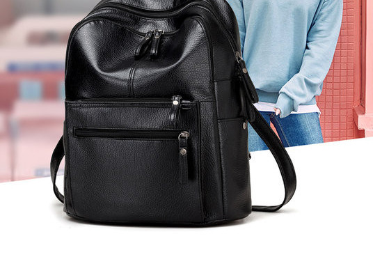 Sieviešu eko ādas mugursoma ar divām ārējām kabatām