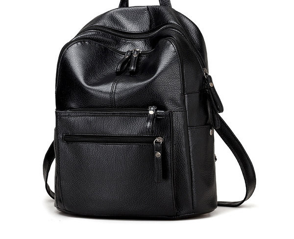 Sieviešu eko ādas mugursoma ar divām ārējām kabatām