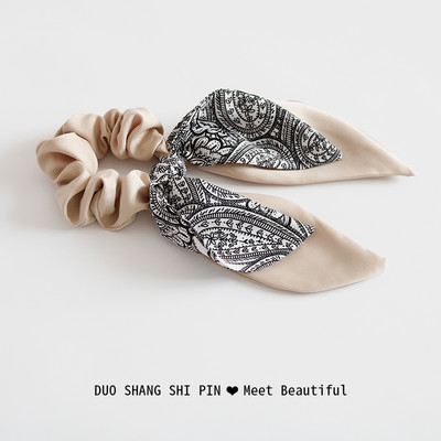 Дамски ластик за коса в черен и бежов цвят