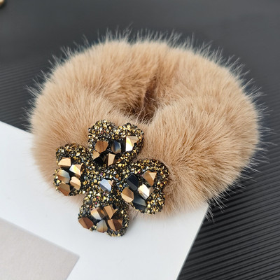 Дамски ластик за коса с пайети и пух