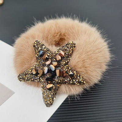 Дамски ластик за коса с пайети и пух