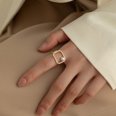 Дамски регулируем пръстен с камъни и перли