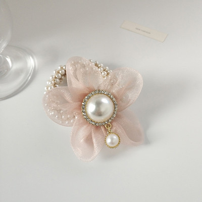 Нов модел дамски ластик за коса с перли и 3D елемент цвете