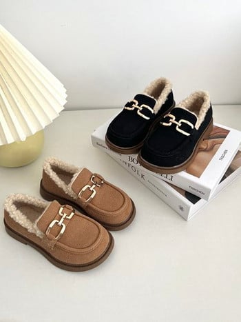 Παιδικά loafers με πουπουλένια φόδρα και αγκράφα