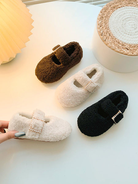 Модерни ежедневни обувки за момичета с метална катарама и декорация перли