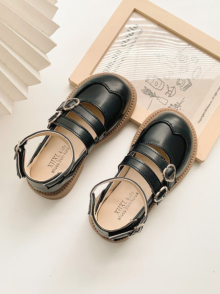 Ежедневни детски обувки с катарами- бежов и черен цвят