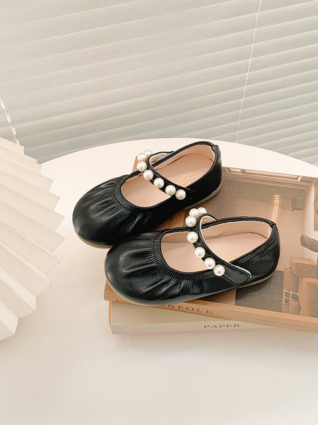 Детски кожени - обувки с перли 