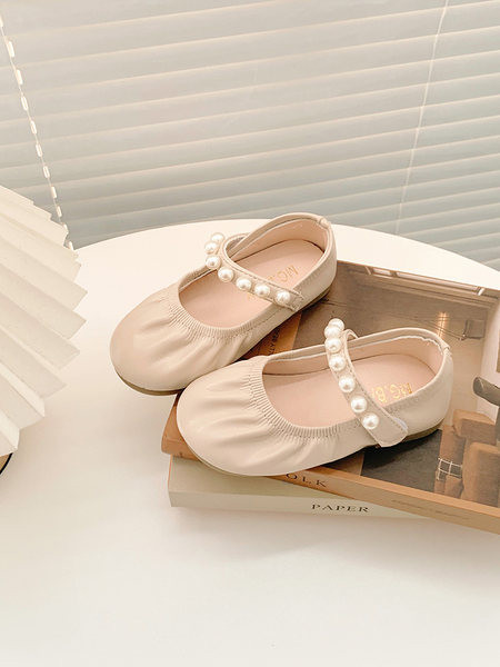 Детски кожени - обувки с перли 