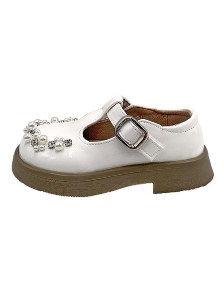 Детски кожени обувки с перли за момичета