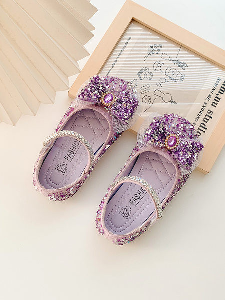 Модерни детски обувки с панделка и цветни камъни