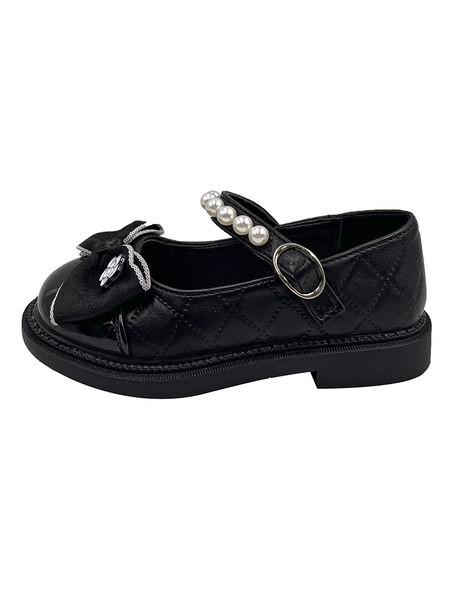 Pantofi copii model nou din piele lacuita cu panglica pentru fete