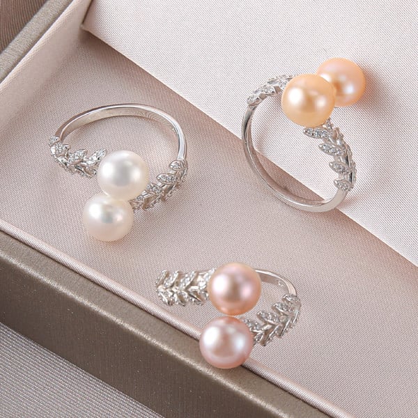 Inel deschis de dama cu perle si pietre