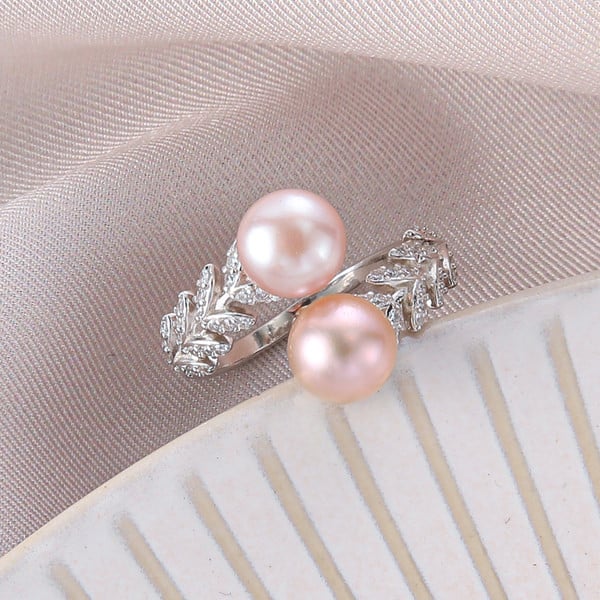 Inel deschis de dama cu perle si pietre