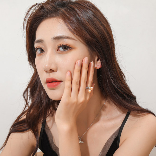 Inel deschis de dama cu perle si pietre