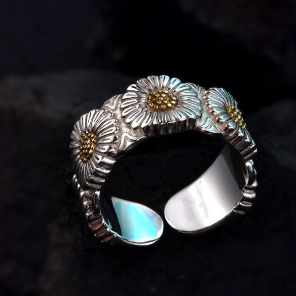 Inel de dama reglabil cu element floral